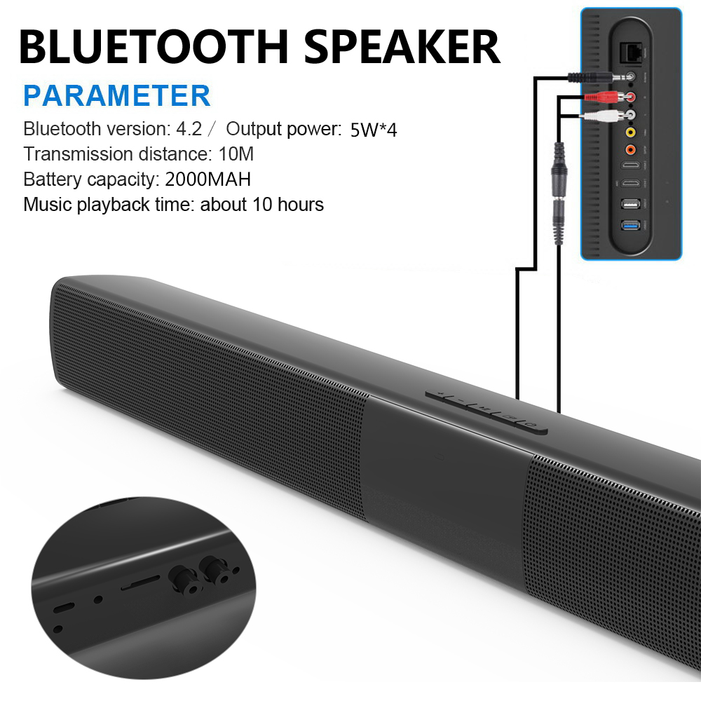 20 W Bluetooth Speaker Subwoofer Home Theater Soundbar Super Bass Draagbare Draadloze Afstandsbediening Computer TV Speakers Mic FM
