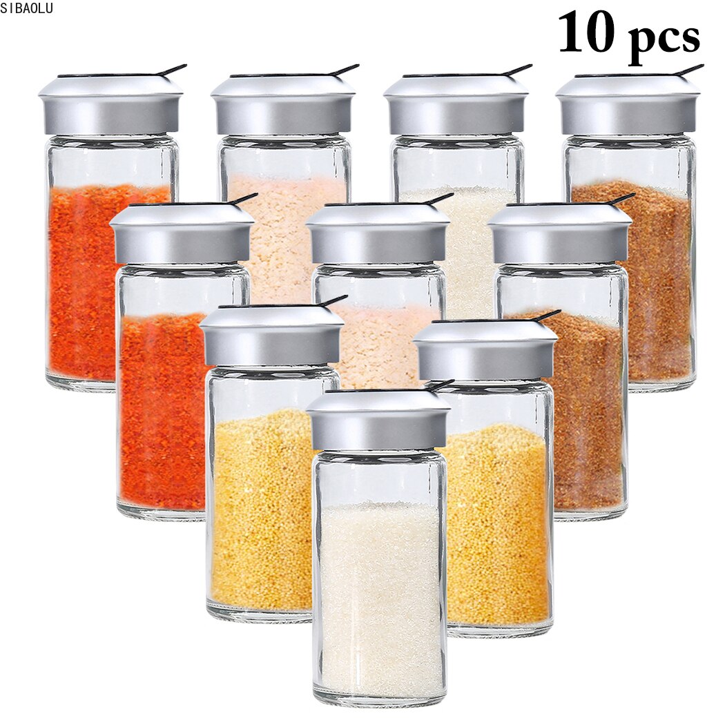 10 stk gennemsigtigt glas køkkenudstyr krydderi peber shaker krydderikrukke roterende dæk krydderdåse salt sukkerflaske