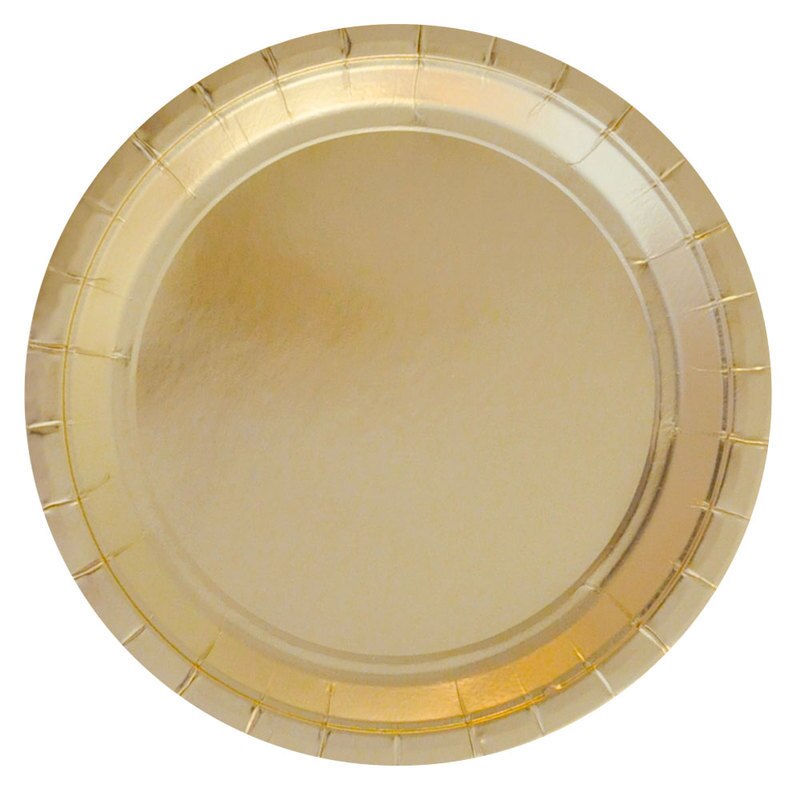 Gold Silber Folie Neue Jahr Party Supplies Einweg Papier Platte Tassen Strohhalme Tasse Kuchen Wrapper Cupcake Stehen Dessert Karton: 8pc 7inch gold plate