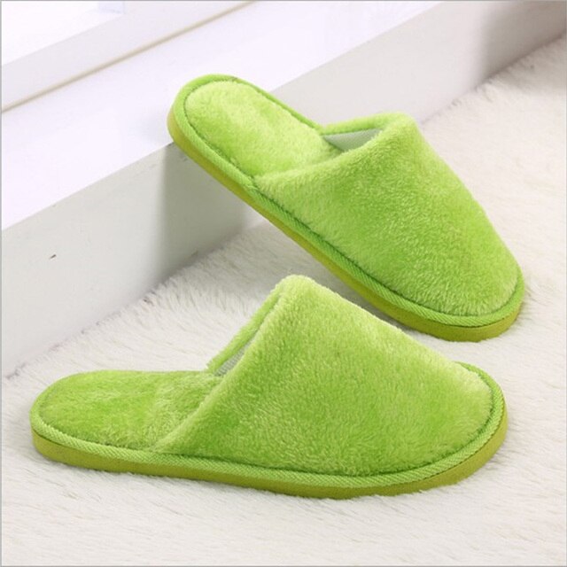 Winter Women House Slippers Faux Fur Warm Shoes Slip On Flats Female Slides Cozy Home Furry Non-Slip Bedroom Slippers: W Green EUR 38 39