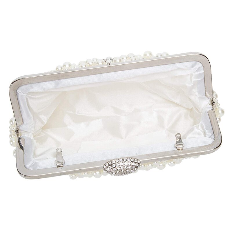 Women Pearl Clutch Bags Evening Bag Purse Handbag For Wedding Chain Bag For Dinner Party, White