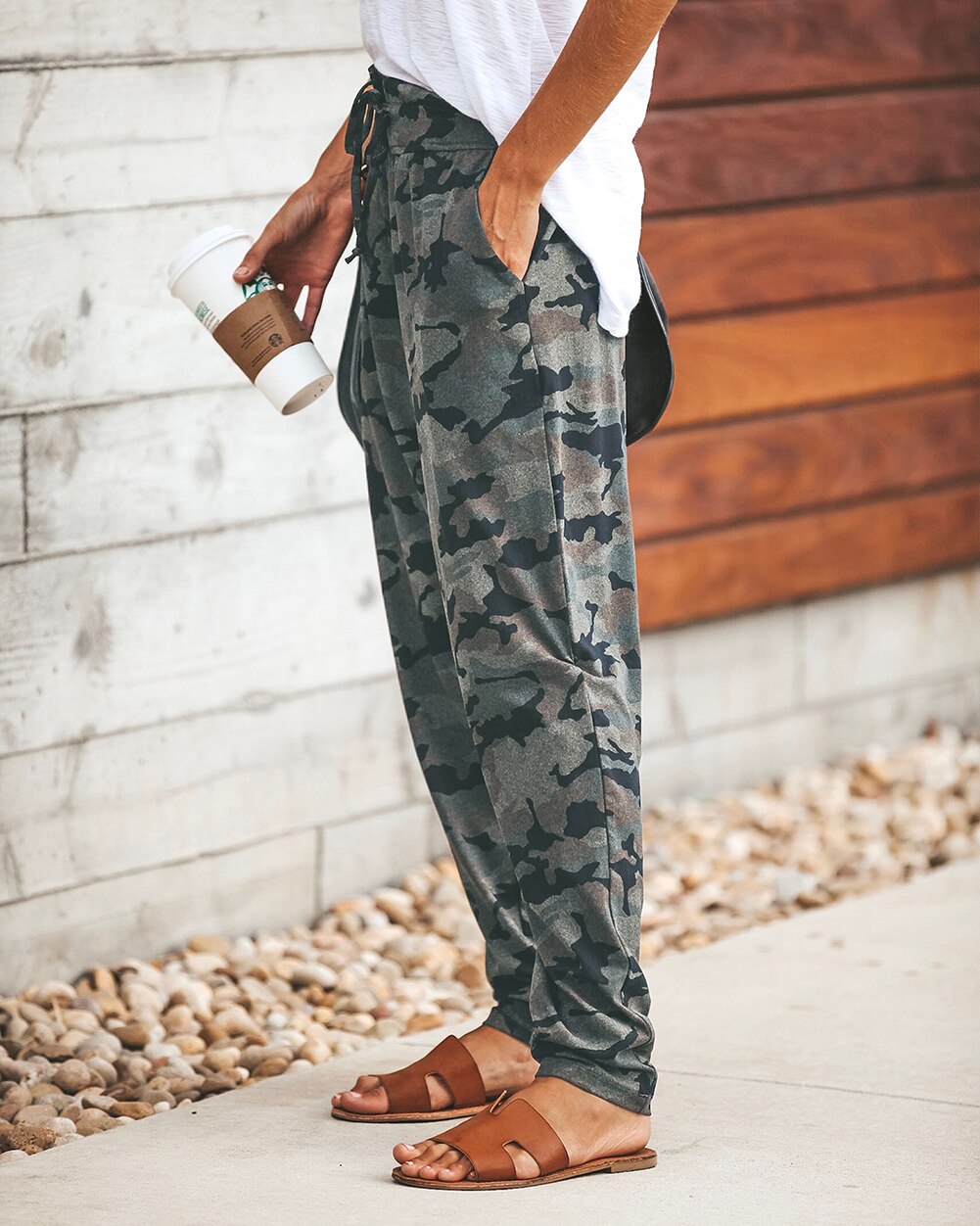 Bukser til kvinder dame talje lange bukser afslappet løse efterår forår camouflage print elastiske sportsbukser