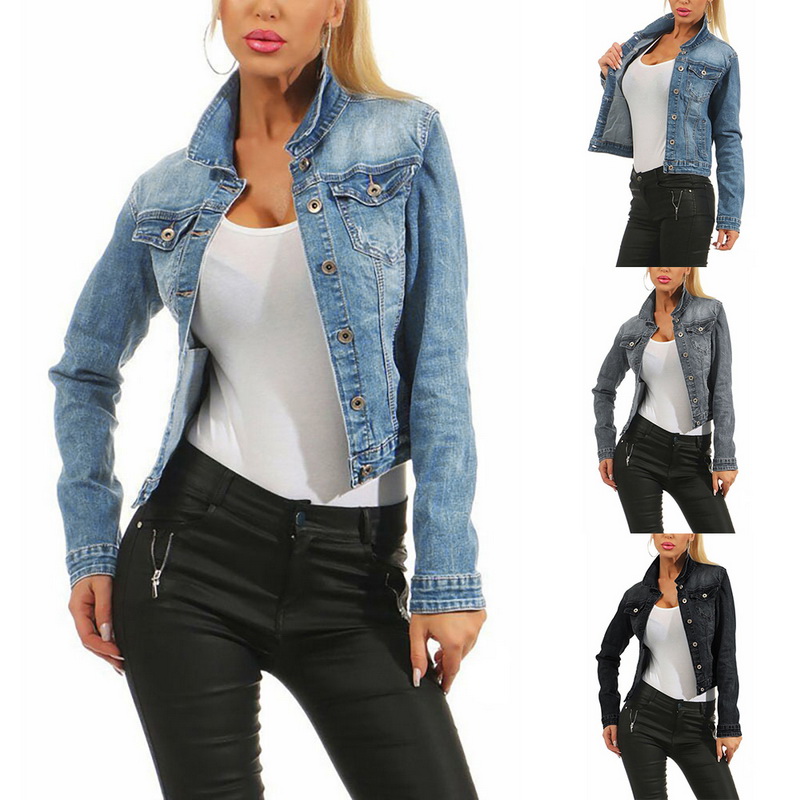 HEFLASHOR Faded Wash Jeans Jacket Women Casual Single Breasted Denim Jacket Blue Black Loose Ladies Korean Jacket Brand