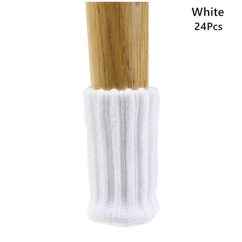 24 stk / sæt skridsikker strikket bomuldsstol benkapper møbler bordfødder sokker trægulvbeskyttere hjemmeindretning: Hvid