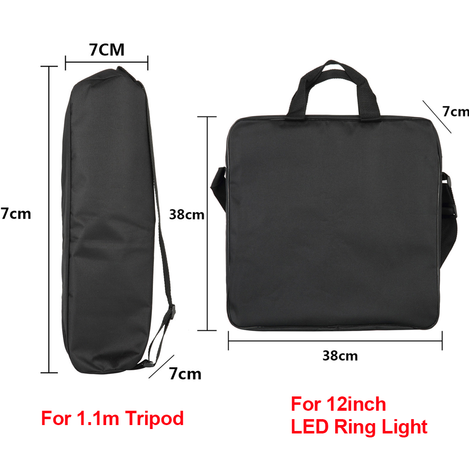 Selfie ringe lys bæreveske kamera stativ bag reise lys stativ sak skulderrem til 10/12 tommers ledet fotografering bag sett