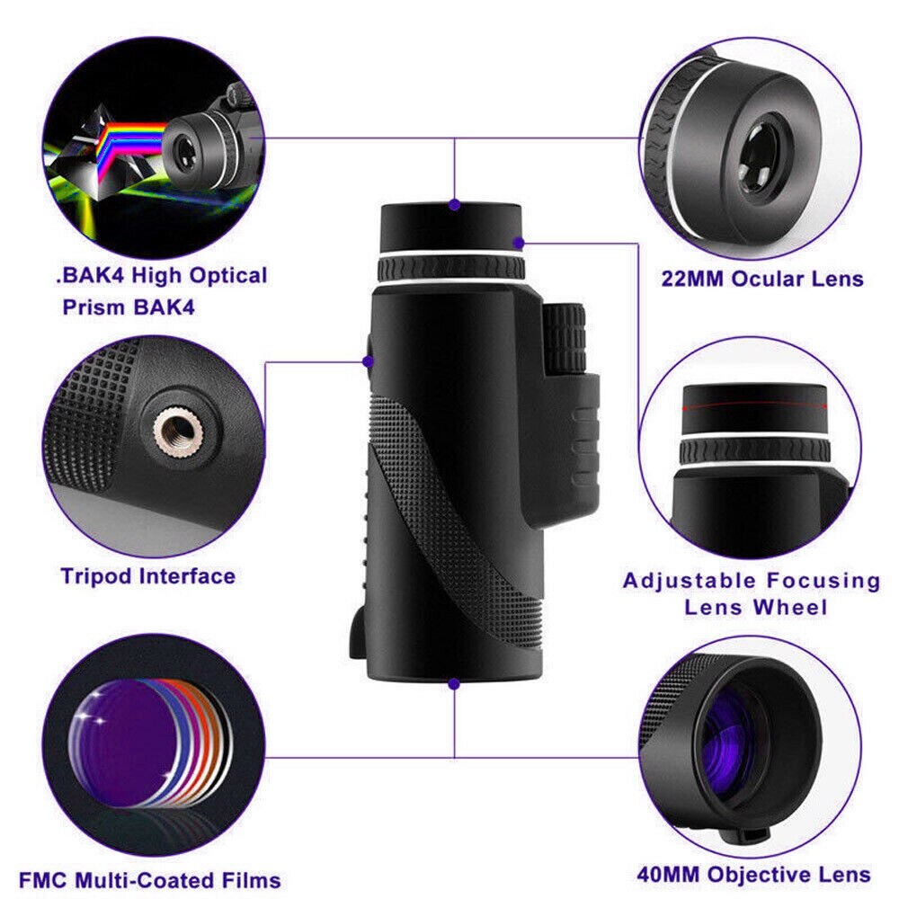 Portable Monocular Set BAK4 Glass 100% Reflection Rate Tripod Selfie Adjustable Glass Monocular Tripod And Clip Set