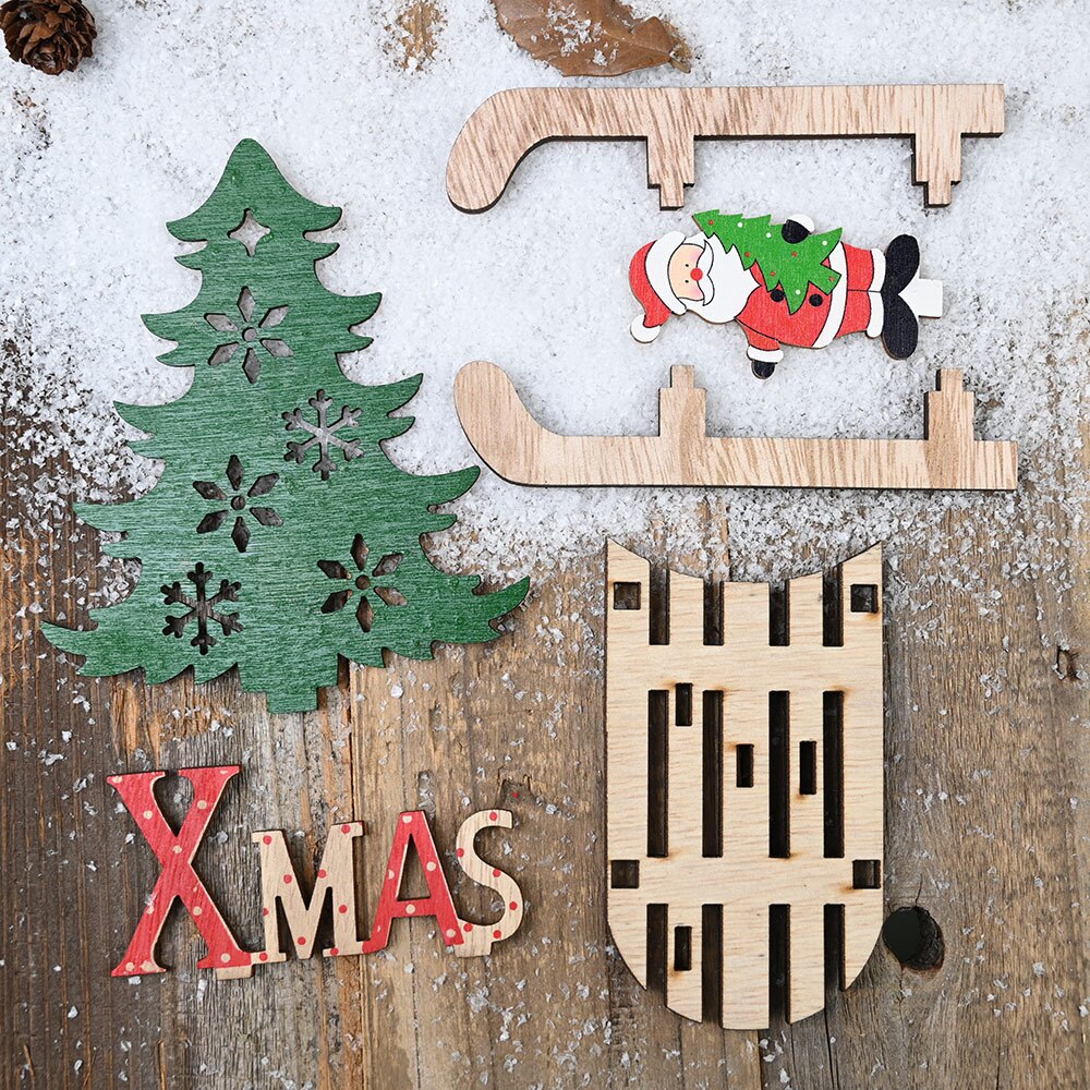 2020 decorazioni di natale creativo FAI DA TE in legno slitta vecchio da sci decorazione grande e ottavino cartone animato decorazione del desktop regalo