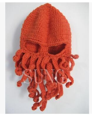 Grappige winter octopus muts baard brei muts voor kinderen 9 kleuren beschikbaar: Oranje