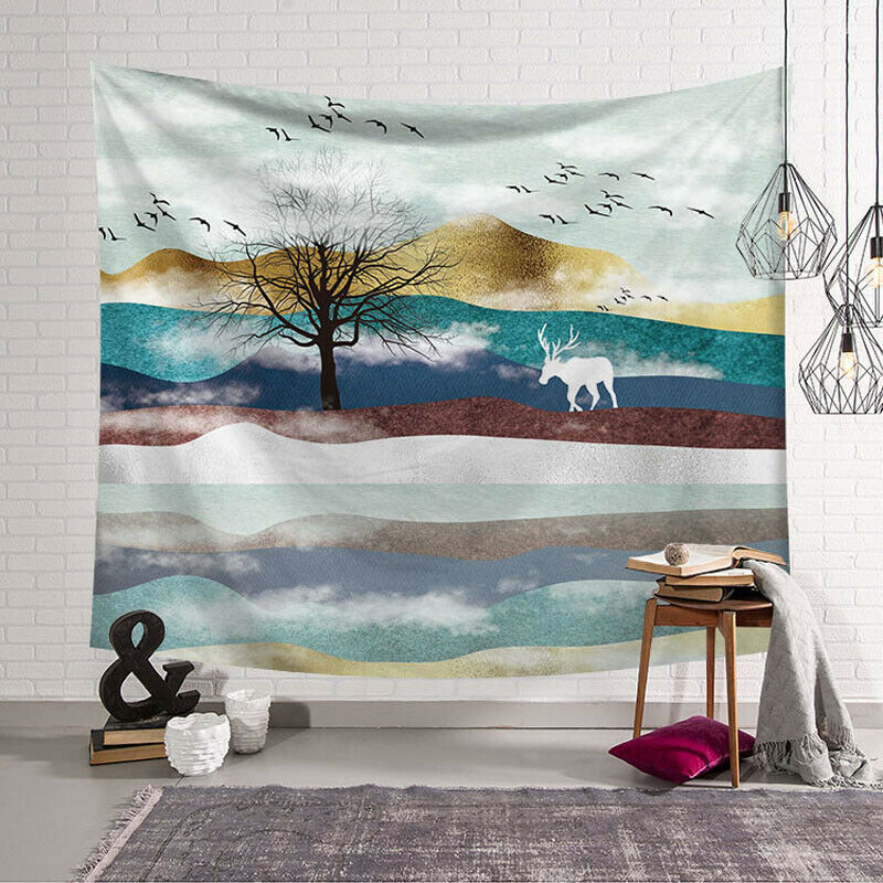 Art Deco Sun Moon Mountain Tapestry Forest Psychedelic Sun Moon Tree Mountain Tapestry Nordic Style Wall Hanging Room Home Decor