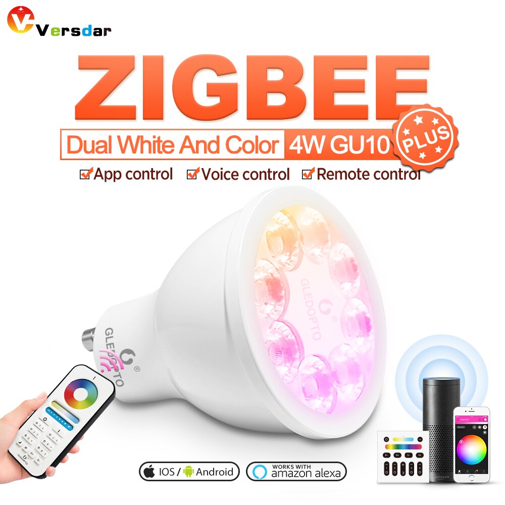 100-240v zigbee 4w gu10 rgb cct led spotlight pære arbejde med zigbee gateways zll alexa echos plus dekorativ smart led belysning