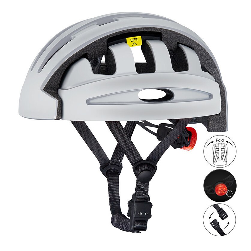 Casco de ciclismo plegable portátil para hombre, para bicicleta de montaña, para Ciudad y carretera, ligero con luz trasera: silver