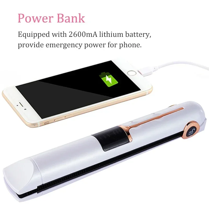 Tragbarer, kabelloser haarglätter mit powerbank-funktion, wiederaufladbarer haarglätter und lockenstab für zuhause und reisen