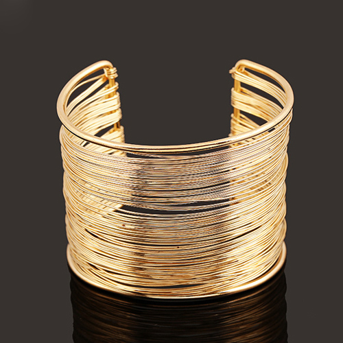 frauen Multilayer Metall Drähte Strings Open Armreif Breite Manschette Armband