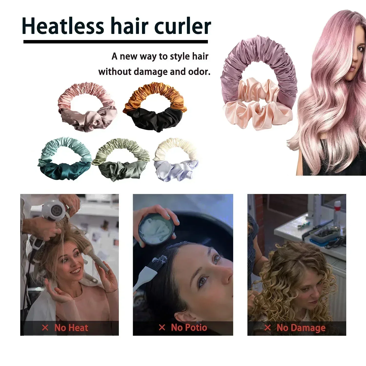 Rizadores de pelo suaves sin calor, rulos de pelo perezosos, varilla rizadora sin calor, diadema para dormir, rizos de seda, lazos, varillas permanentes, herramientas de peinado