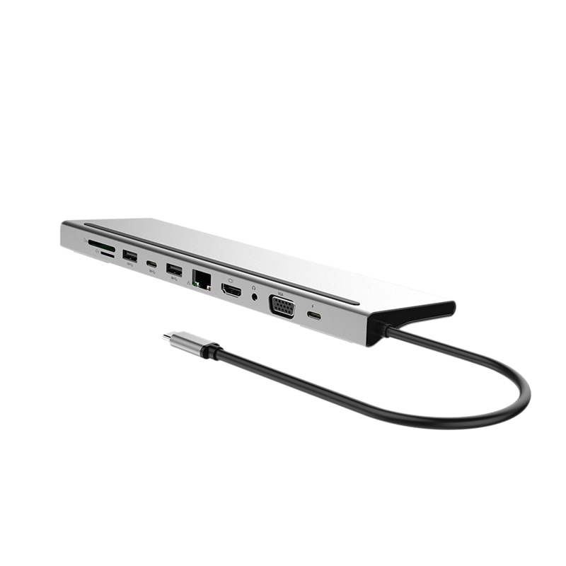 Usb c hub 10 in 1 tyyppi telakka gigabit ethernet portti lataus pd hdmi vga: Default Title