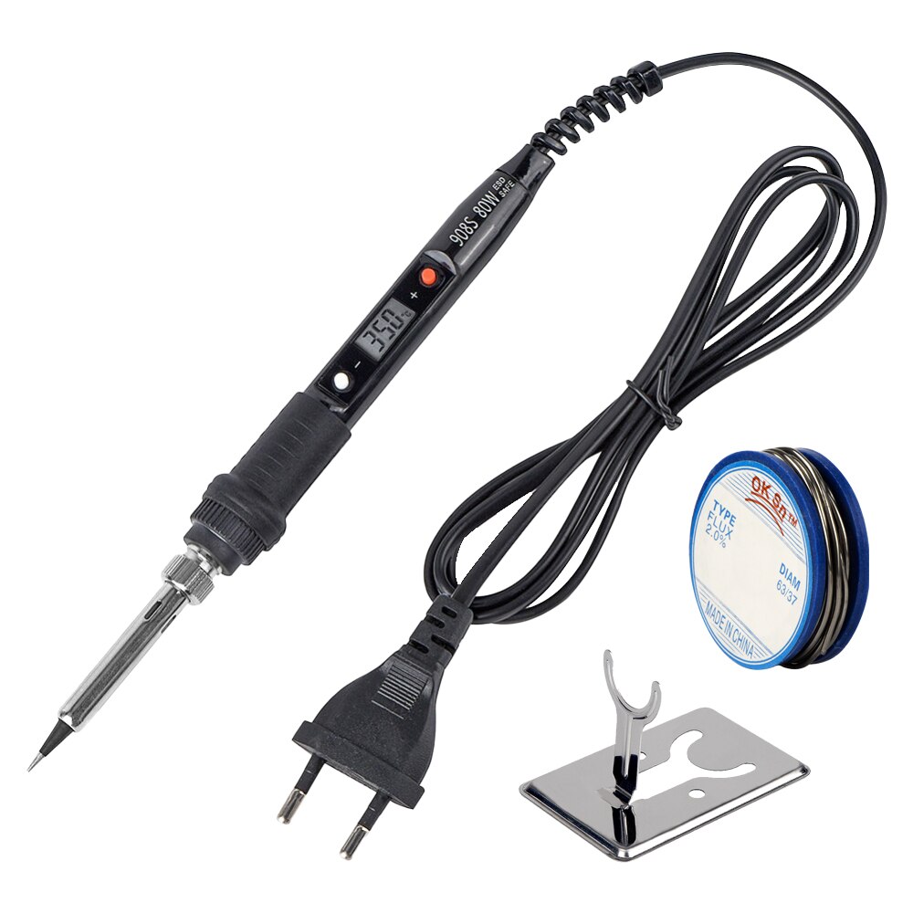 JCD 908S Electric Soldering Iron Kit Portable LCD Digital Adjustable Temperature PCB BGA Soldering Iron Solder for Home DIY: 100V-130V US Plug / Red