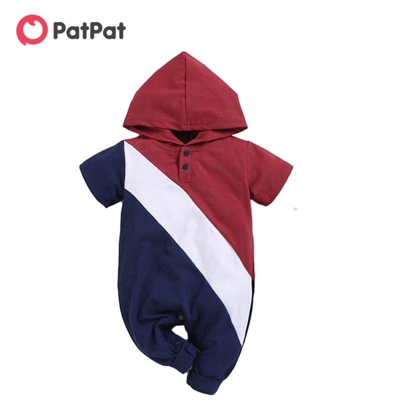 PatPat 2020 Bebé Novo Verão Roupa masculina Bloco de Cor Jumpsuit Do Bebê Outros Macacões Azuis Reais