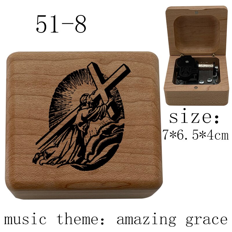 Wooden amazing grace music wind up Music Box Wife Husband church Home Christian Music Box Decoration: Lemon Yellow