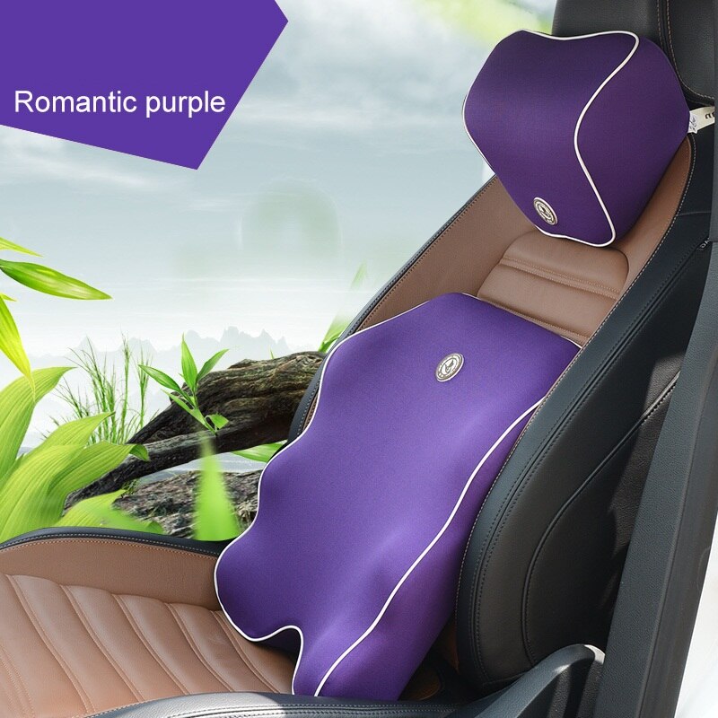 Lændestøtte bilsæde pude rygpude bil nakke pude hukommelse skum ergonomi bil puder til førerstol pude komfort: Lilla sæt