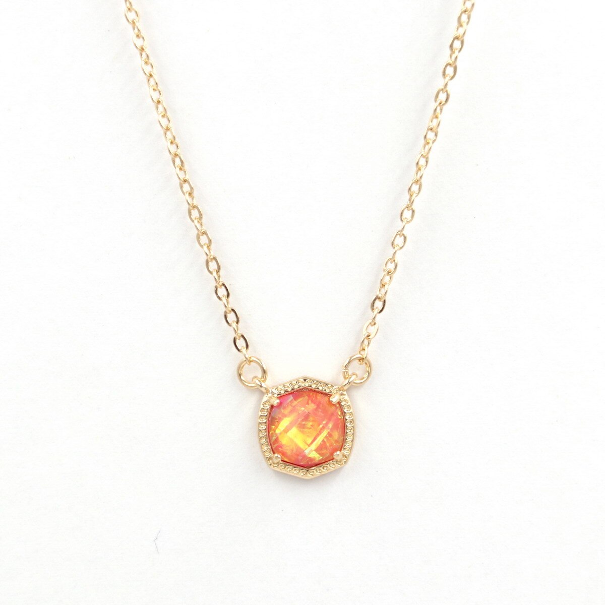 Simple 5 Colors Geometric Candy AB Crystal Hexagon Pendant Necklace For Women: Gold Orange N