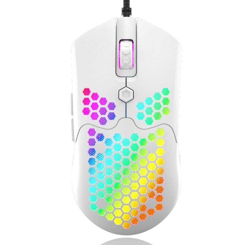 M5 Hollow-out Honeycomb Shell Gaming Mouse Colorful RGB Backlit Light Wired Mice with 7 Buttons for Game Lovers: White