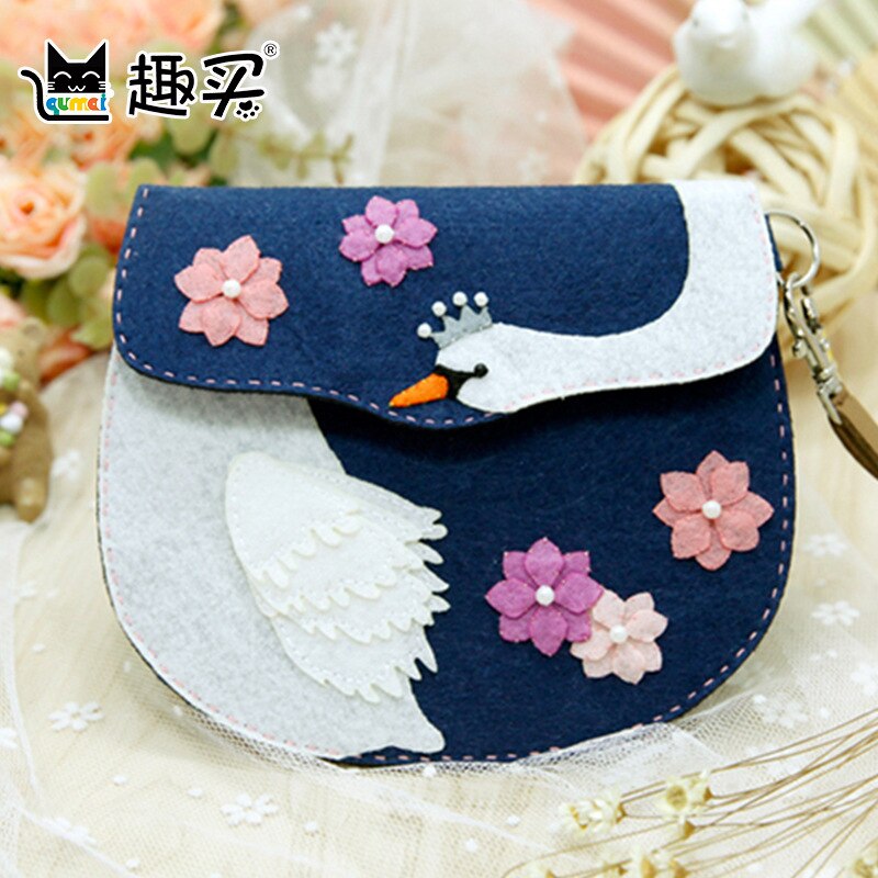 Hand Bag Large Collection Change Hand Holding Small Bag Unwoven Hand-woven Fabric Diy Material Bag Package Cut-free Purses: Spin the swan