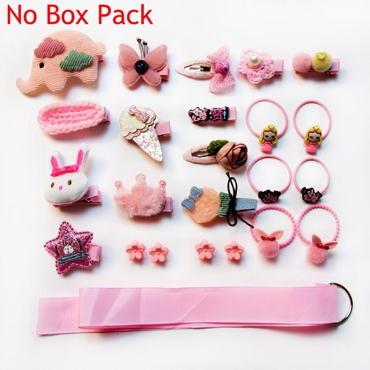 18/24 Stks/set Baby Haar Clips Haarband Bows Baby Girl Haaraccessoires Hoofdband Meisjes Chiffon Cartoon Haarspeldjes Elastische Haar band: 24 Pcs-light pink