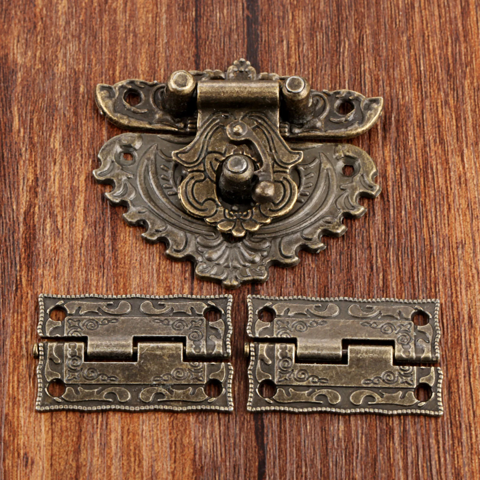 3 teile/satz Antike Bronze- Vorhängeschloss Holz Kasten verriegeln Haspe + Koffer Schrank Scharnier Möbel Dekorative Hardware- retro