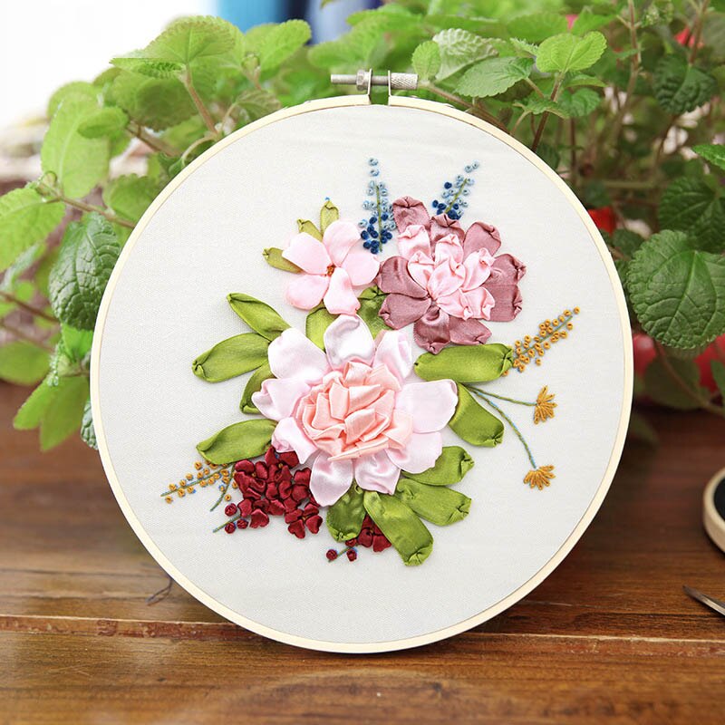 Ribbon Flower Embroidery Kit for Beginner Handwork Needlework Cross Stitch Set Swing Art Handmade Craft Wall Painting Home Decor