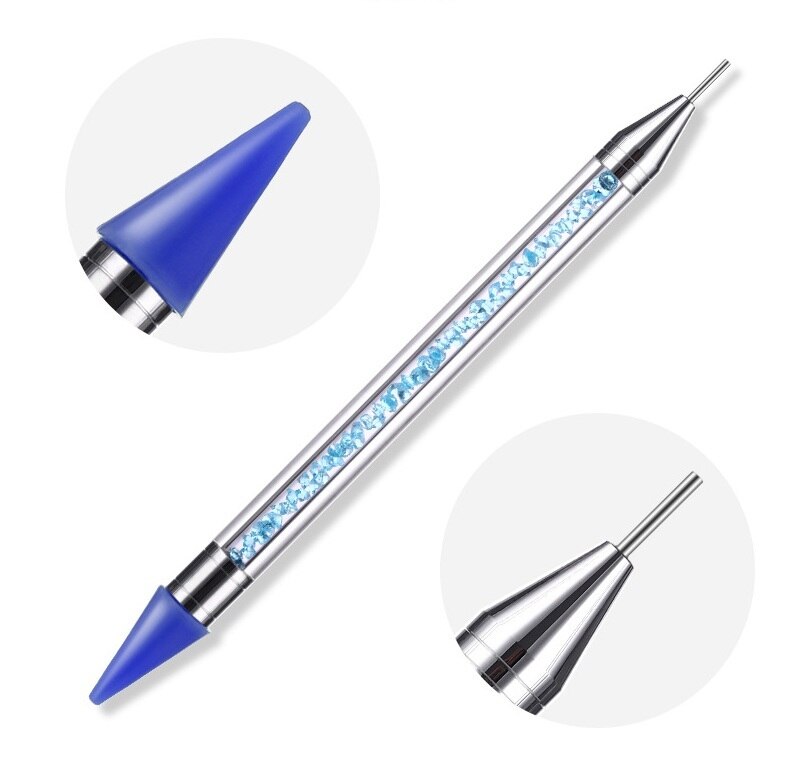 1pc Double extrémités Nail Art stylo à pointiller strass Stud Picker cire crayon cristal perles ongles conseils décoration manucure outil: Bleu