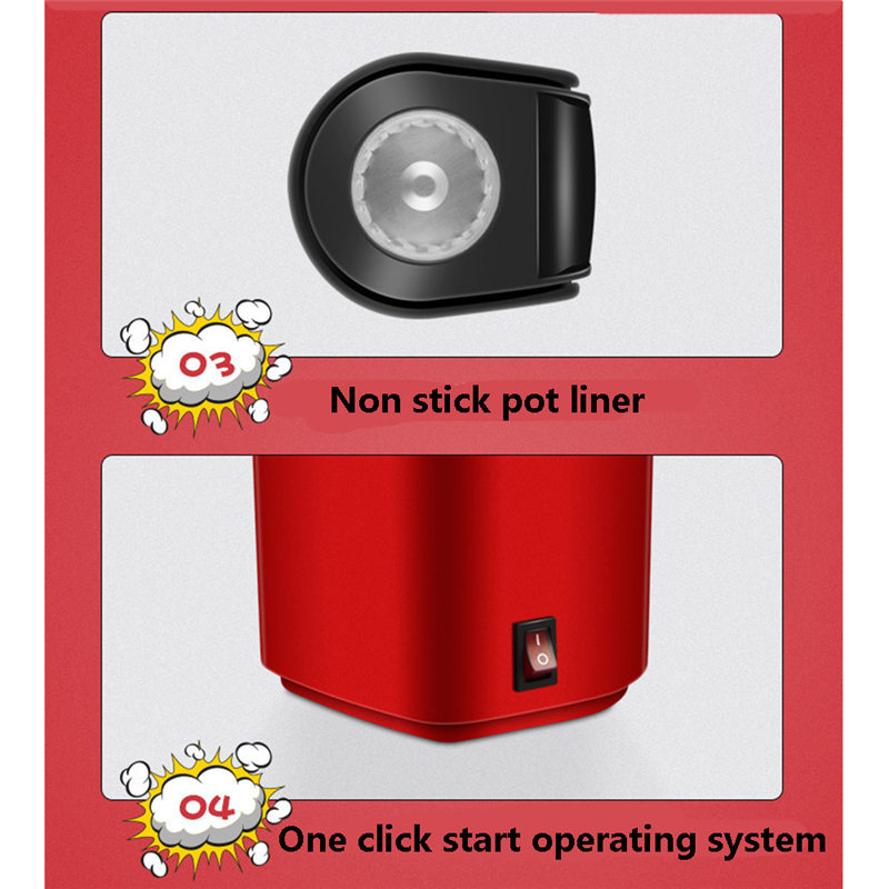 Mini Household Electric Popcorn Maker Machine Automatic Red Corn Popper Natural Popcorn Home use household For kids Children U3