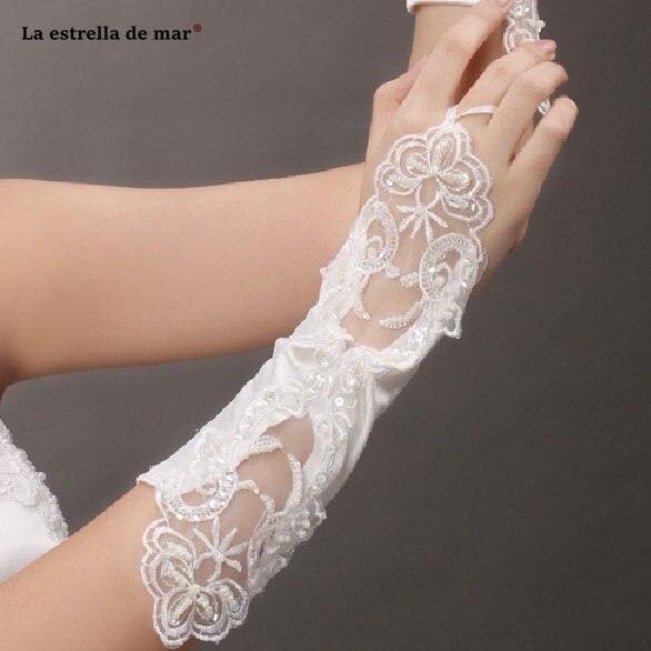 Gants de mariage pour mariée perle multicolore satin sans doigts mariée gants de mariage coude spot applique mariage perlé