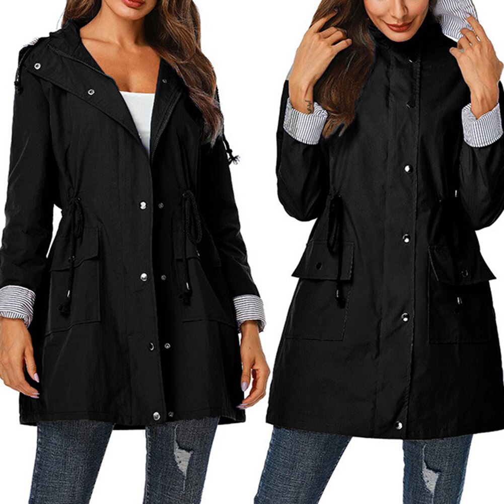 Kvinder dame trenchcoat vandtæt ensfarvet moda feminina hætte efterårs trenchcoat langærmet manteau femme outwear тренч