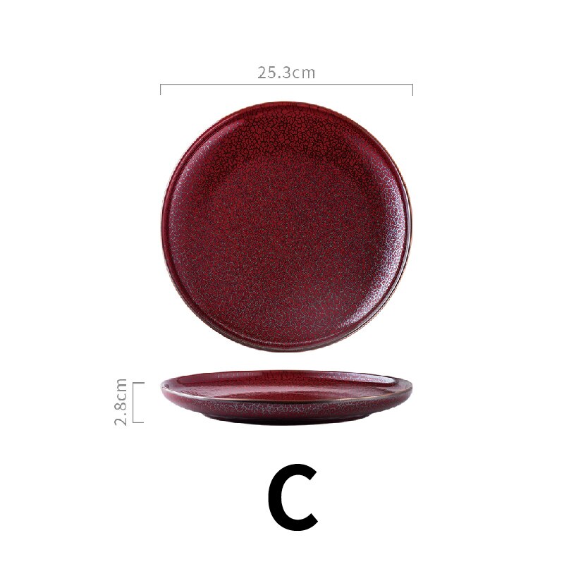 Red black ceramic plate set Kitchen restaurant party steak plate Dinner dish salad spaghetti Microwave trays can be used: C