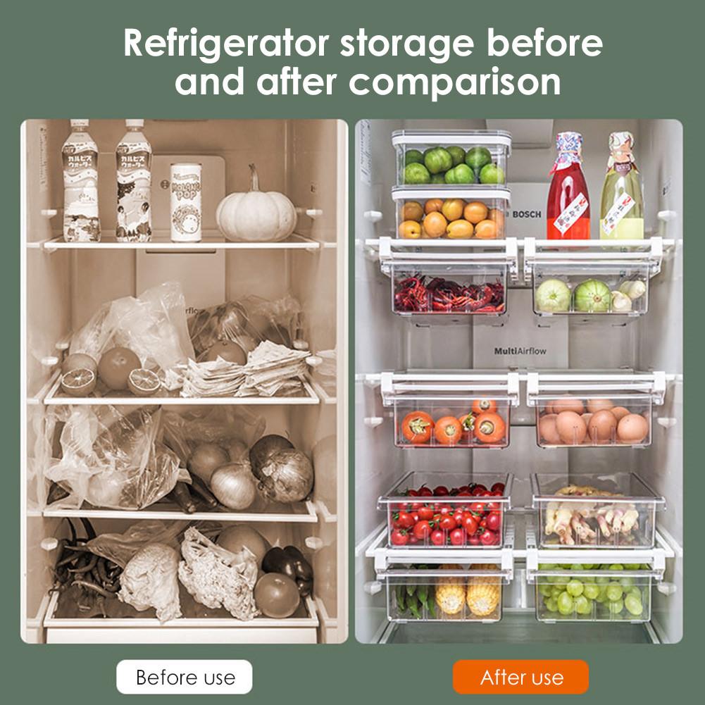 1/4/8 Compartment Refrigerator Drawer Organizer Bin Transparent Fridge Storage Bin Containers for Pantry Freezer Snack Container