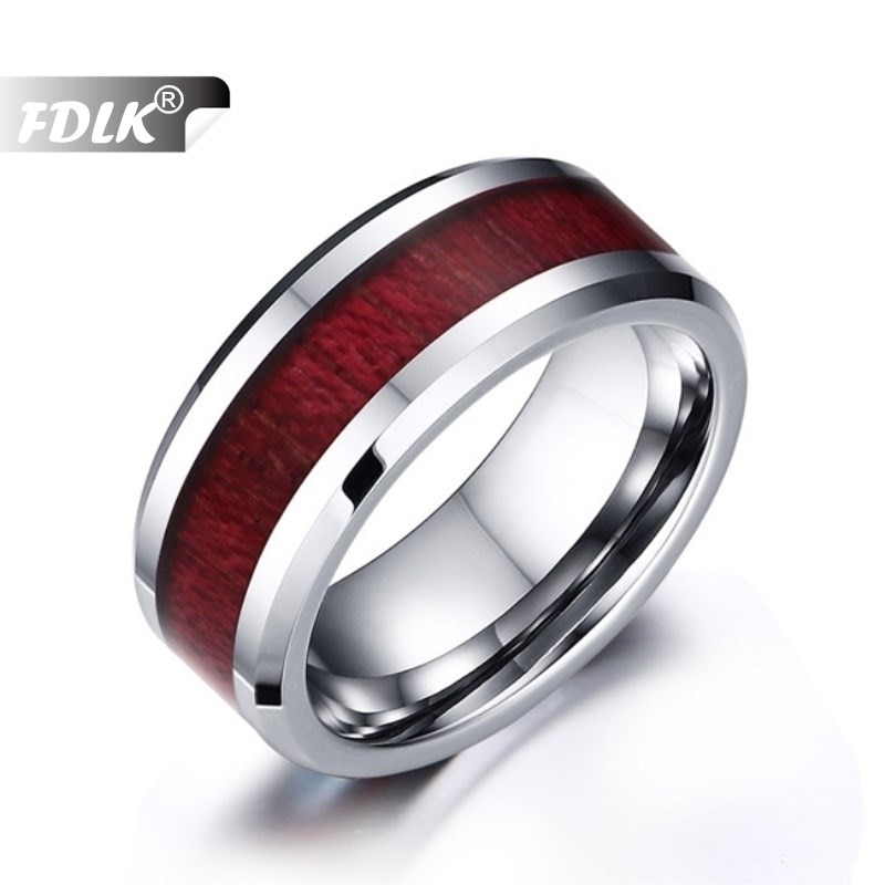 FDLK Alloy Ring for Men 8mm Hawaiian Wood Stainless Steel Engagement Wedding Rings Size 6-13: 8