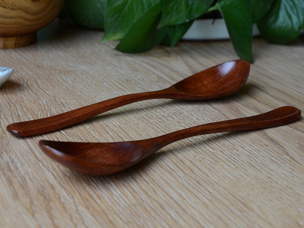 Meget træske bambus køkkenredskaber værktøj suppe teskefuld catering lang håndtag træskeer  #20