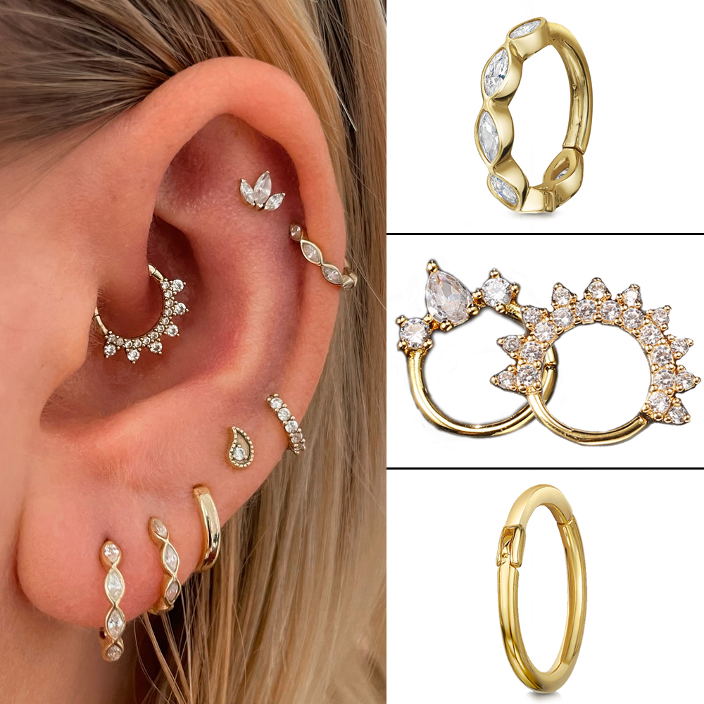 Daith-pendientes de aro para Piercing en la oreja para mujer, aretes minimalistas con hélice perforada de circonita, Color dorado, cartílago, anillo Simple para la nariz, joyería para el cuerpo