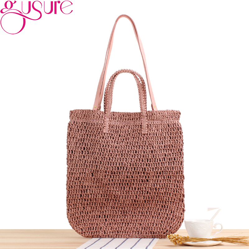 Gusure Mode Vrouwen Zomer Stro Tassen Grote Rieten Geweven Schouder Handtassen Vrouwelijke 2022 Strand Gevlochten Boodschappentassen