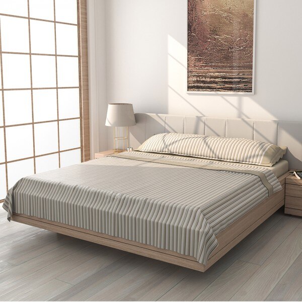 DON DESCANSO–Juego de Sábanas y Fundas de Almohada Vega,(Disponible Varios tamaños) Estampado rayas Beige