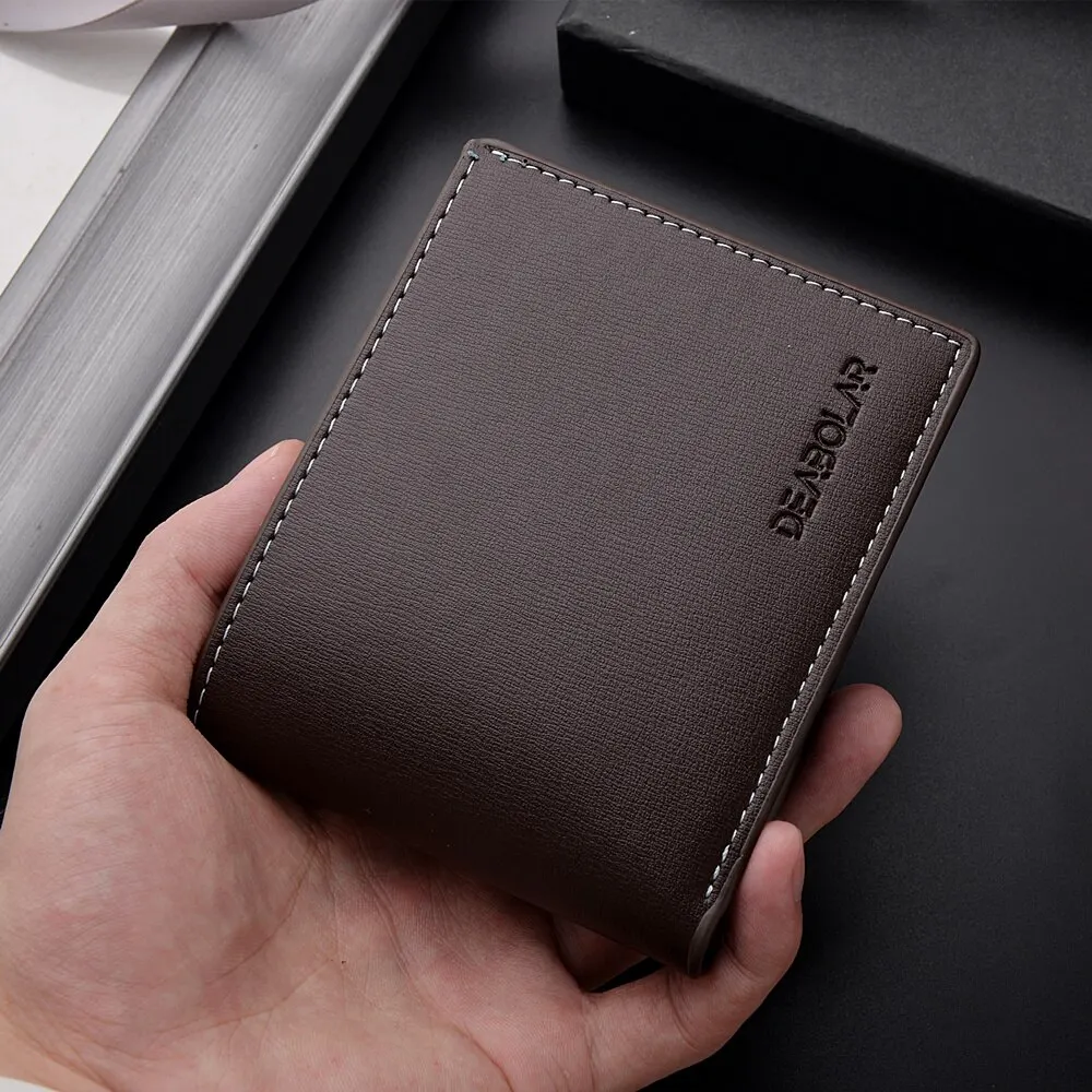 Pu lær menn kort lommebok tynn stil sammenleggbar unge menn kredittkortholder lommebok carteras plegables para hombre carteira