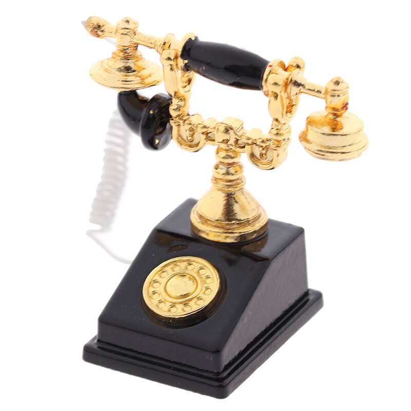 1:12 in miniatura Modello di Telefono Della Lega Dell'annata Retro Telefono Rotante Dollhouse Decorazione Accessori: 1