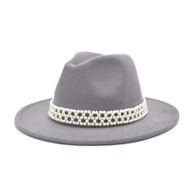 FUODRAO Women Wide Brim Wool Felt Fedora Panama Hat Jazz Trilby Hat Party Cowboy Hat Women Red F86: Gray