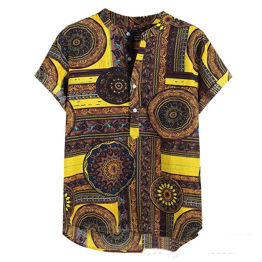 African Clothes News Men Dashiki Print Summer Shirts Bazin Riche Tribal Male Hip Hop Ethnic Short Sleeve Clothing