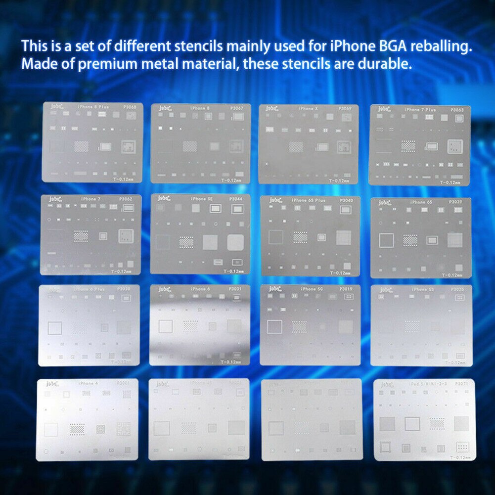 16 stuks vervangende onderdelen platform duurzame reballing stencil kits soldeer sjabloon universele reparatietool voor iphone