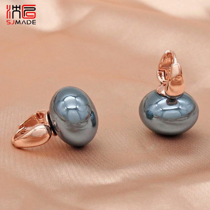 SHENJIANG-Boucles d'oreilles pendantes en perles simulées pour femmes, bijoux de mariage, de , or rose, goutte d'oreille document, nouvelle tendance, 585: Deep Purple