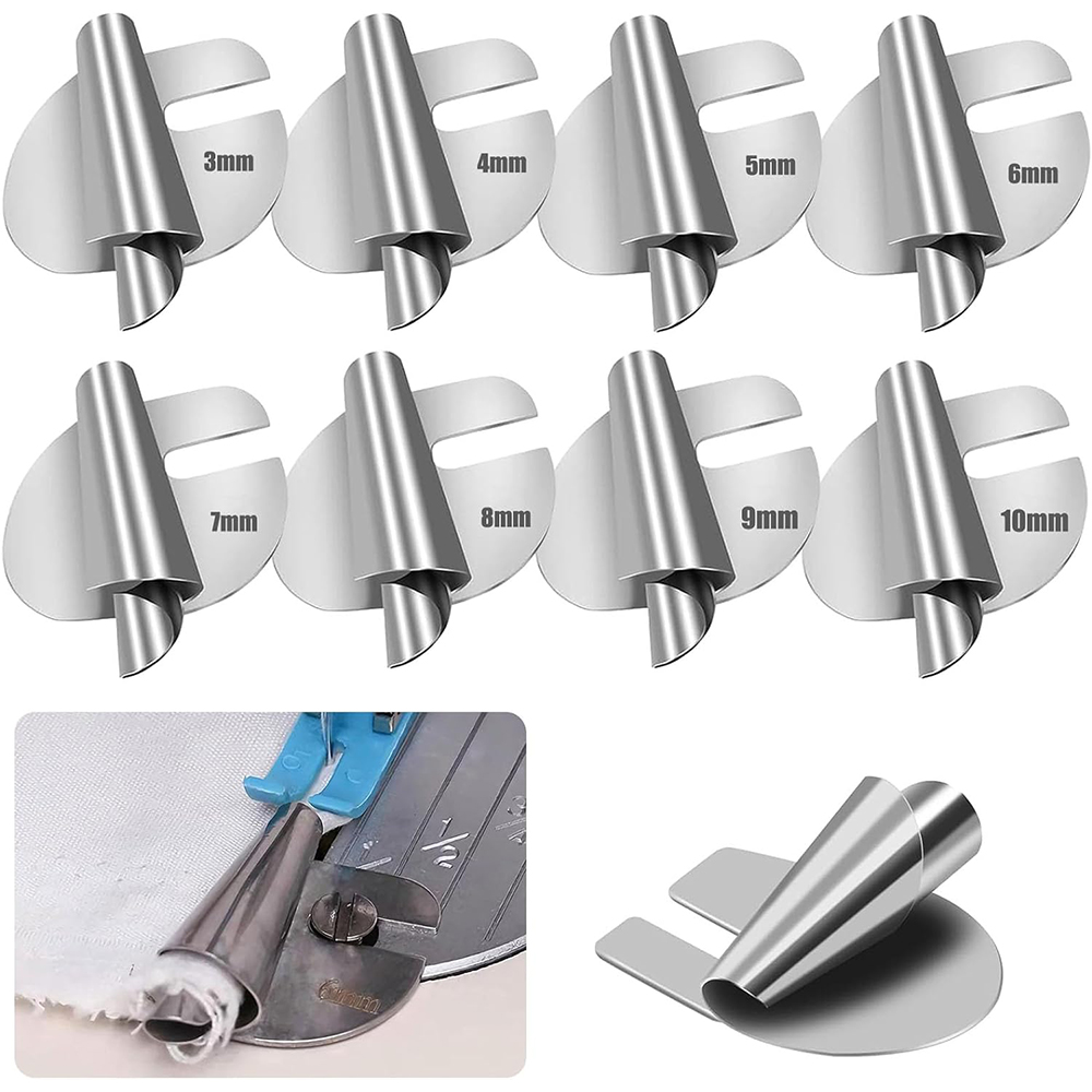 Prensatelas para dobladillo enrollado de costura Universal, tubo de tracción de 3-10mm, rodillo de borde en espiral, tubo extractor de dobladillo, accesorios de costura, 8 Uds.