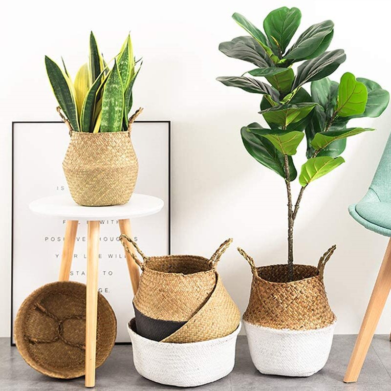 WHISM Pliable Vannerie De Stockage Panier Suspendu Décoratif Paniers Jardin Pot De Fleur Rotin Planteur Herbiers Panier À Linge