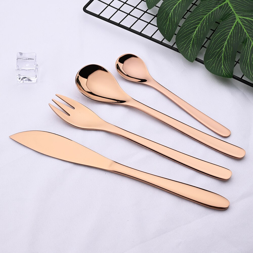 Rose Gold Tableware Set Mirror Silverware Set 304 Stainless Steel Cutlery Kitchen Knife Spoon Flatware Western Dinnerware Set