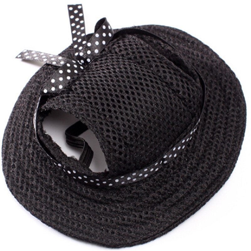 Sommar sällskapshund söt print keps baseballhatt liten hund med öronhål bowknot mesh andningsbara hundhattar: Svart / M
